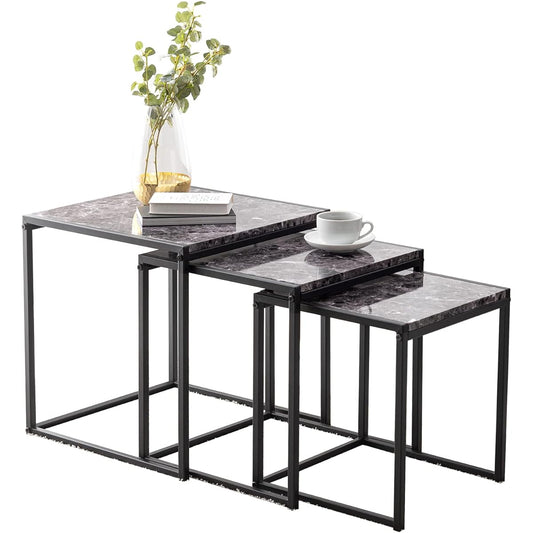 Hagiwara Low Table Nest Table Square Desk [Marble Top x Steel Legs] Chic Modern Living Room Sofa Table Large, Medium, Small 3 Piece Set Black LST-4667MBK Large: Width 45 Medium: Width 40 Small: Width 35