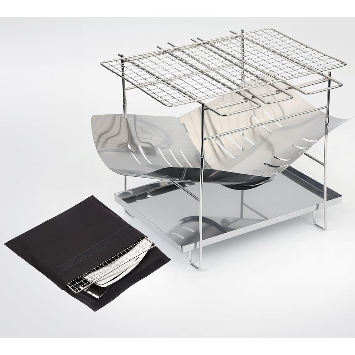 Bonfire stand set, foldable, compact, lightweight, foldable, solo camping, with net, storage case included ACURACE