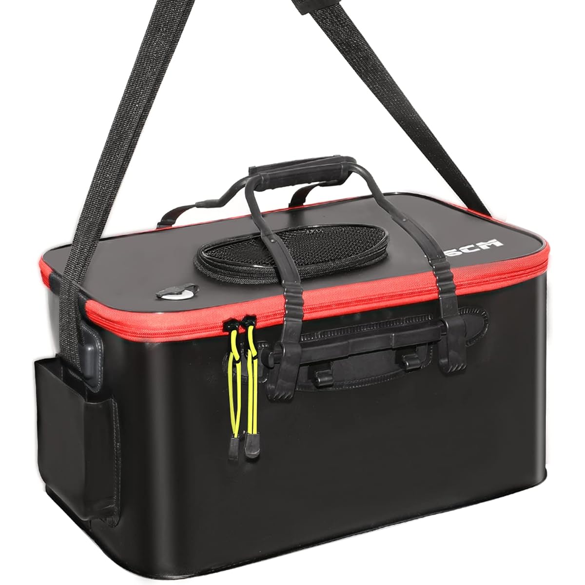 Snowchain Backpack Fishing Backpack Foldable Water Fetching Fishing Tools Fishing Tackle Bucket with Lid Made of EVA Ventilation Net Handbag Elastic Belt Lightweight Large Capacity (45*27*25cm)