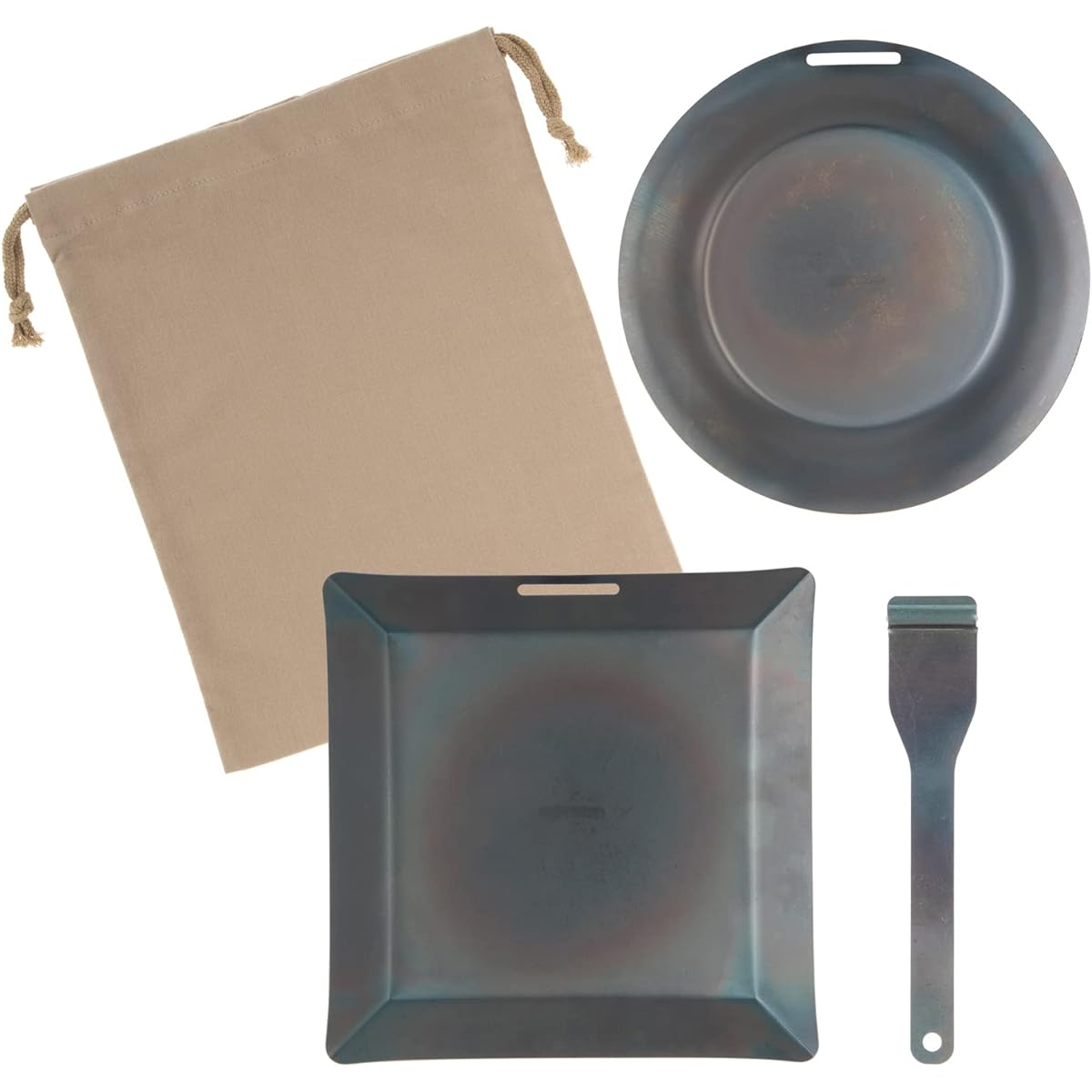 GENTOS Iron plate, round, square, IH compatible, 3-piece set, camping, outdoor, with rim