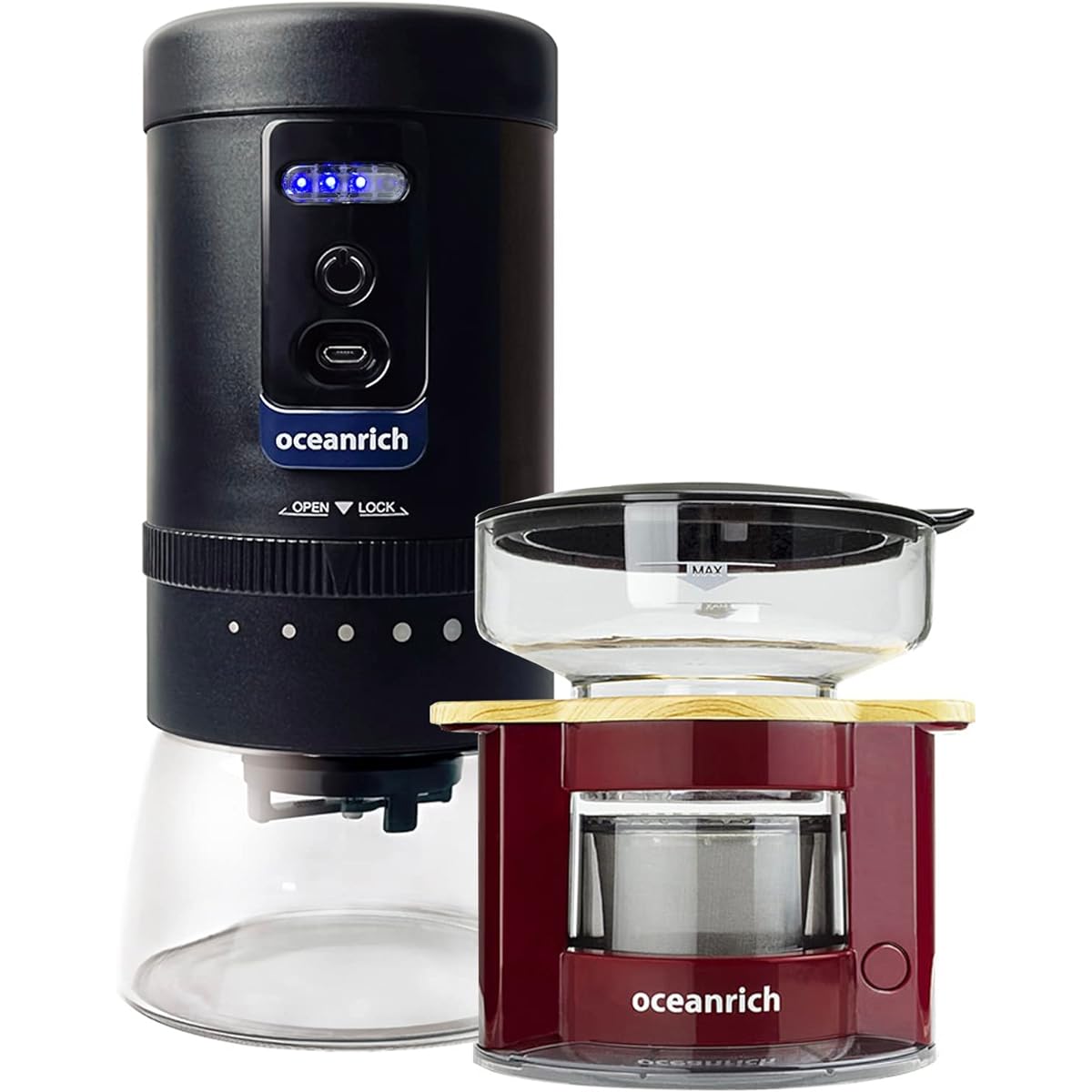 Oceanrich Automatic Coffee Mill G1R Portable Electric Mill Automatic Dripper Bundle Edition Red
