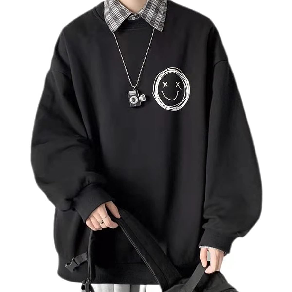 [KISETSUKI] Sweatshirt, Men's Wetshirt, Crew Neck, Loose Pullover, Plain Hoodie, Men's Long Sleeve T-Shirt, Spring, Autumn, Winter Clothes, Oversized