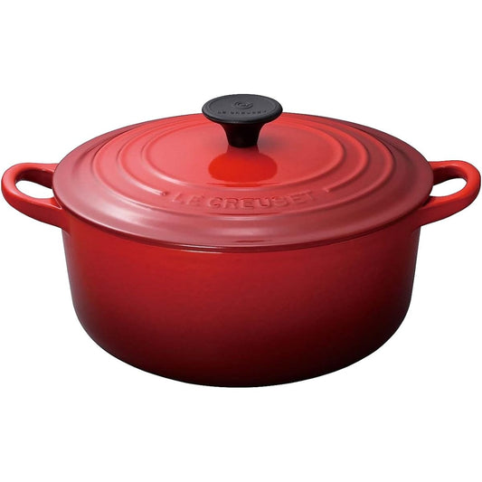 Le Creuset Cast Enamel Pot Cocotte Ronde 20 cm Cherry Red Gas IH Oven Compatible [Authorized Japanese Product]