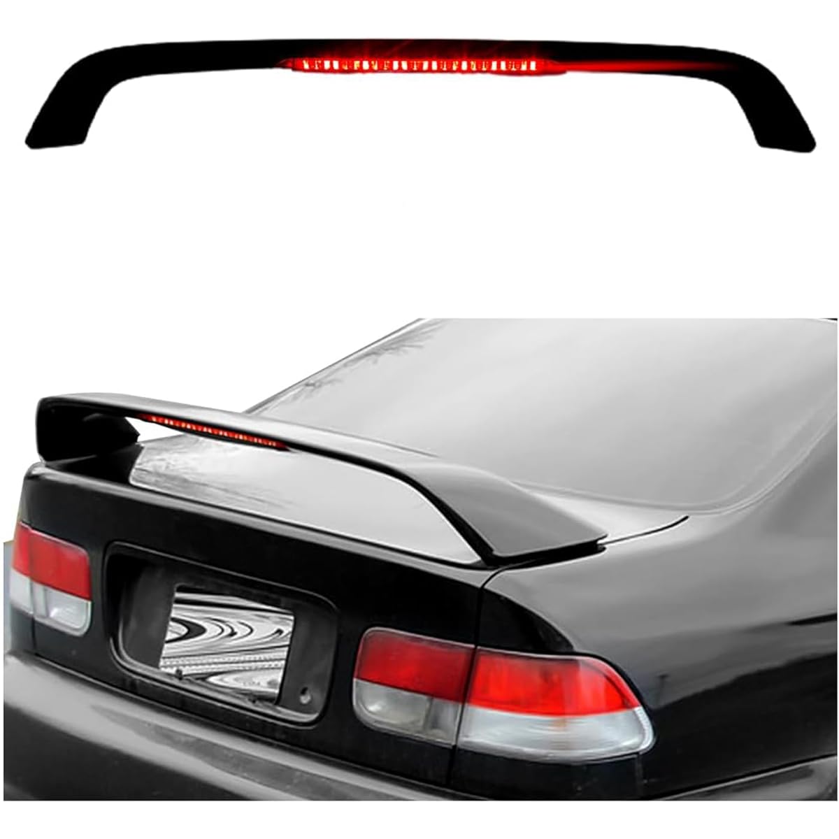 ECOTRIC Rear Trunk Lid Spoiler Wing Let LED Brake Lump Mat Black 1996-2000 HONDA CIVIC 2DR Coupe compatible