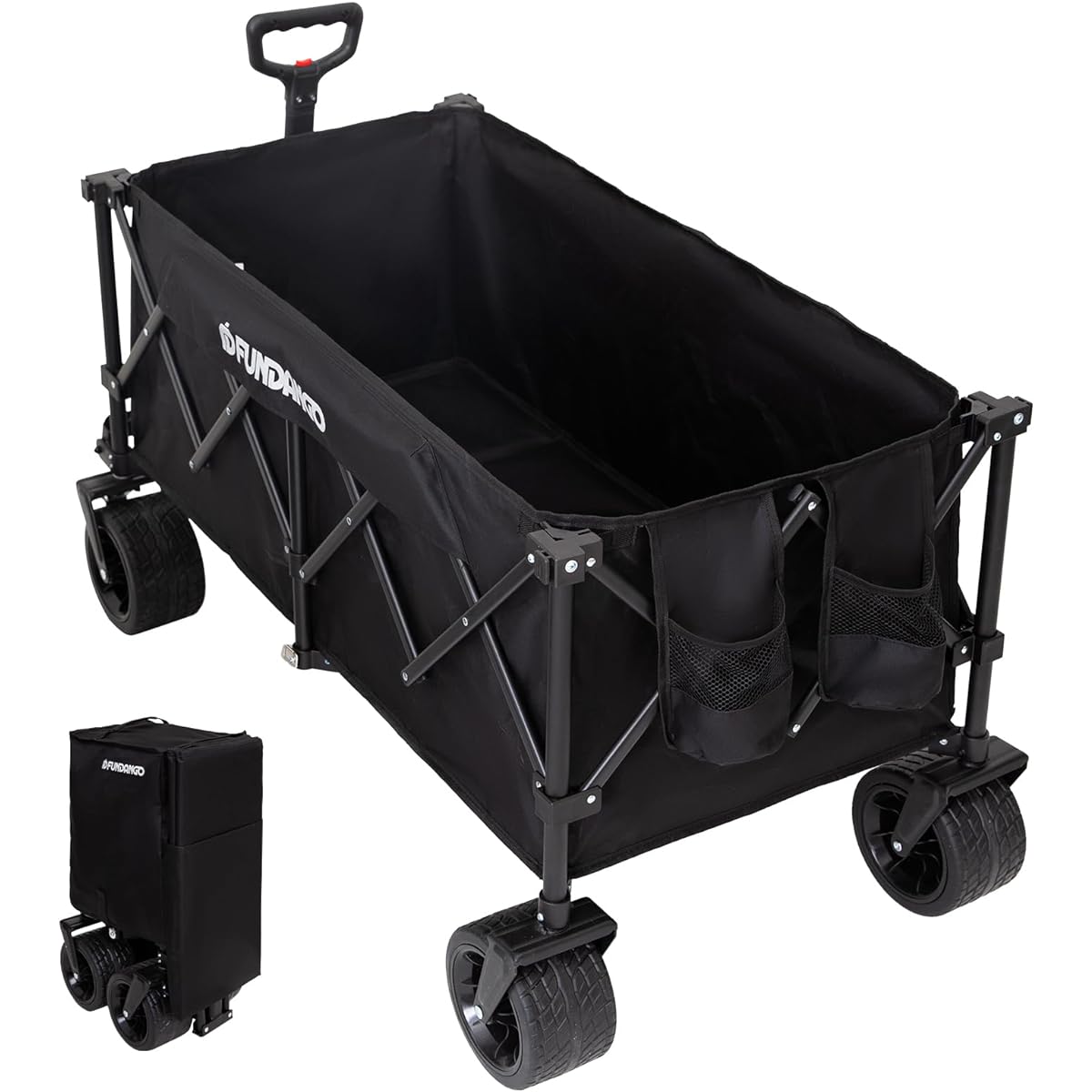 FUNDANGO Carry Wagon, Foldable, Lightweight, 4 Wheels, One Touch, Large Capacity 180L, Load Capacity 150kg, Compact, Convergent, Sturdy, Freestanding Storage, Large Tires, Camping, Sports Days, Picnics