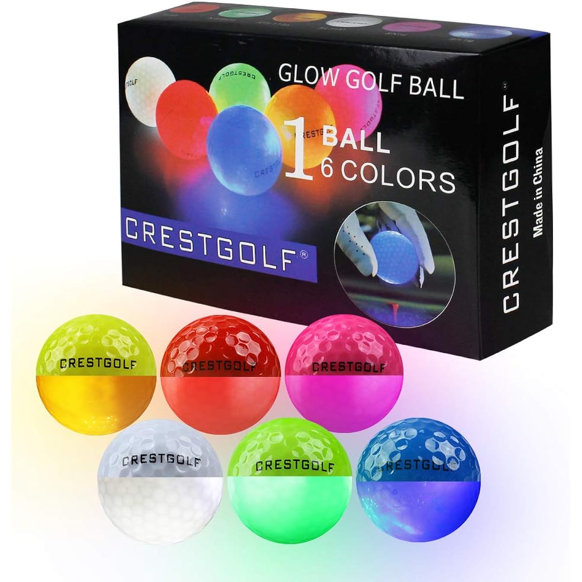 Crestgolf Glowing Golf Balls New Popular Golf Balls, 6 Pieces, Multi-colored, Can Be Luminous at Night