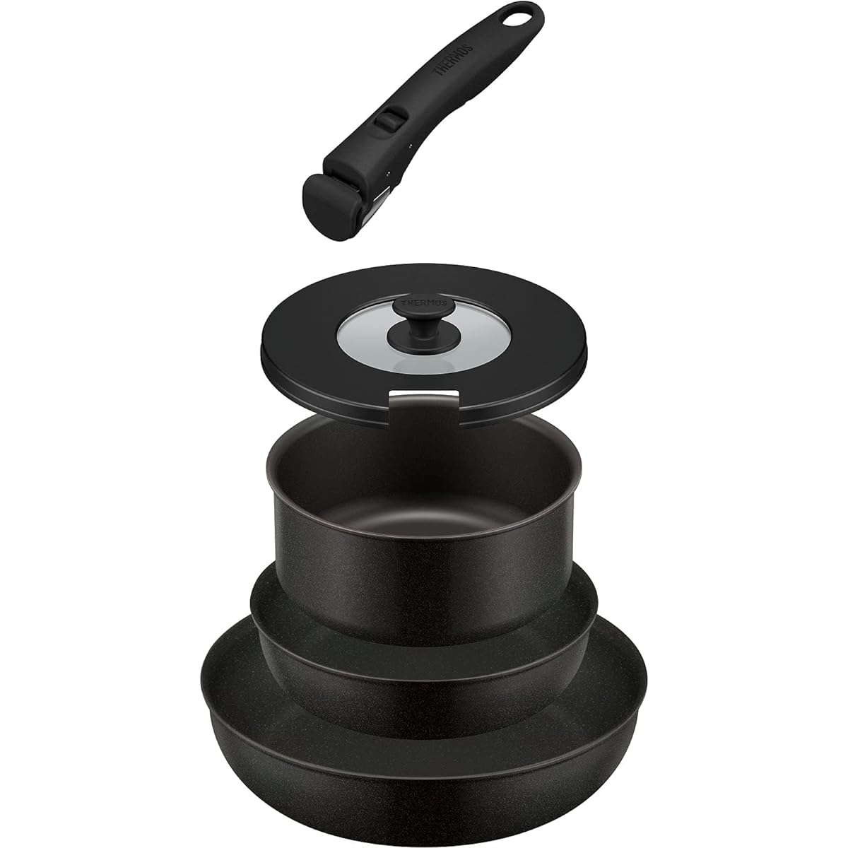 Thermos Durable Series 5-piece frying pan set with removable handle AB IH compatible Black KSA-5B BK