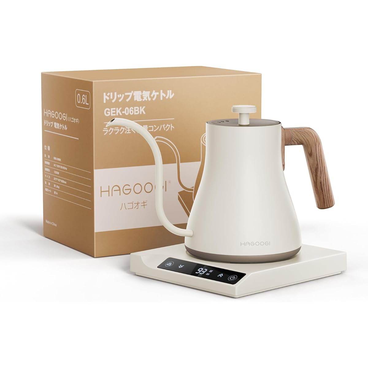 HAGOOGI Drip Kettle 600ml for Living Alone Electric Kettle Coffee 1000W Stepped Temperature Adjustment (1℃/5℃/10℃ Increments)/Heat Retention Function (150 Minutes)/Empty Cooking Prevention/Auto Power Off Coffee Pot Stylish Small Kettle Coffee Kettle Wood