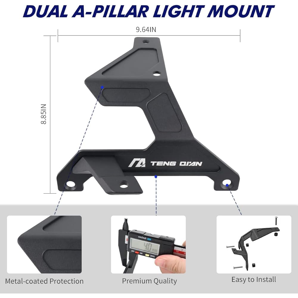 2018-2020 Wrangler JL Dual A-Pillar Light Mount Bracket LED Off-Road Work Light Mounting Bracket Dual Lower Work LED Work Light Mounting Bracket (1 pair Black)