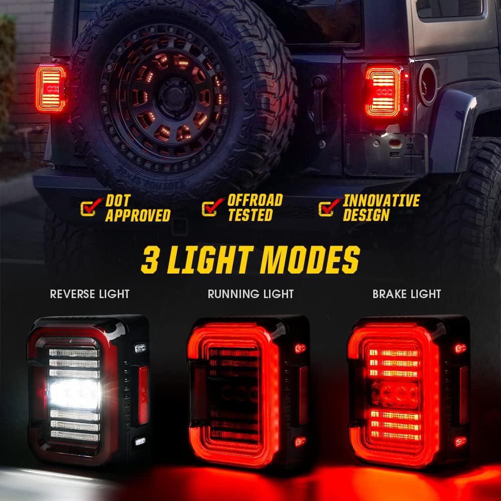 XPRITE LED Taill Light Novel "C" Design Smoke Lens Tail Tail Light Running & Brake & Reverse Light with Jeep WRANGLER JK 2007-2018 Supports EMC Built-in DOT approval