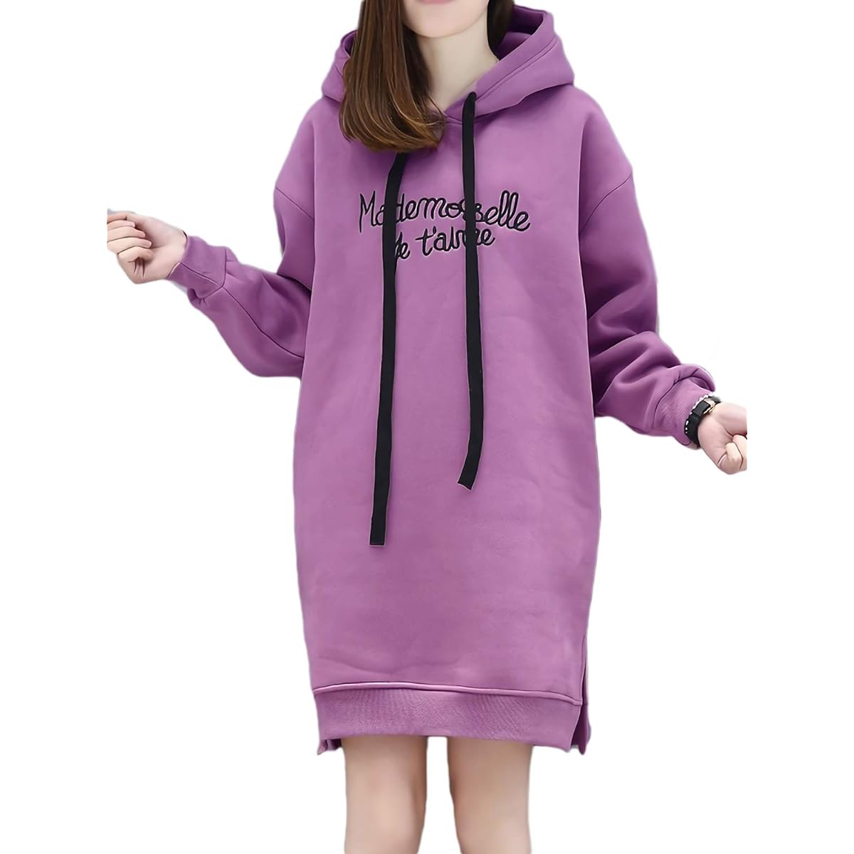 Monoa Women's Parka, Long Sleeve Top, Sweatshirt, Brushed Lining, Long Length, Logo Embroidery, Hooded Pullover