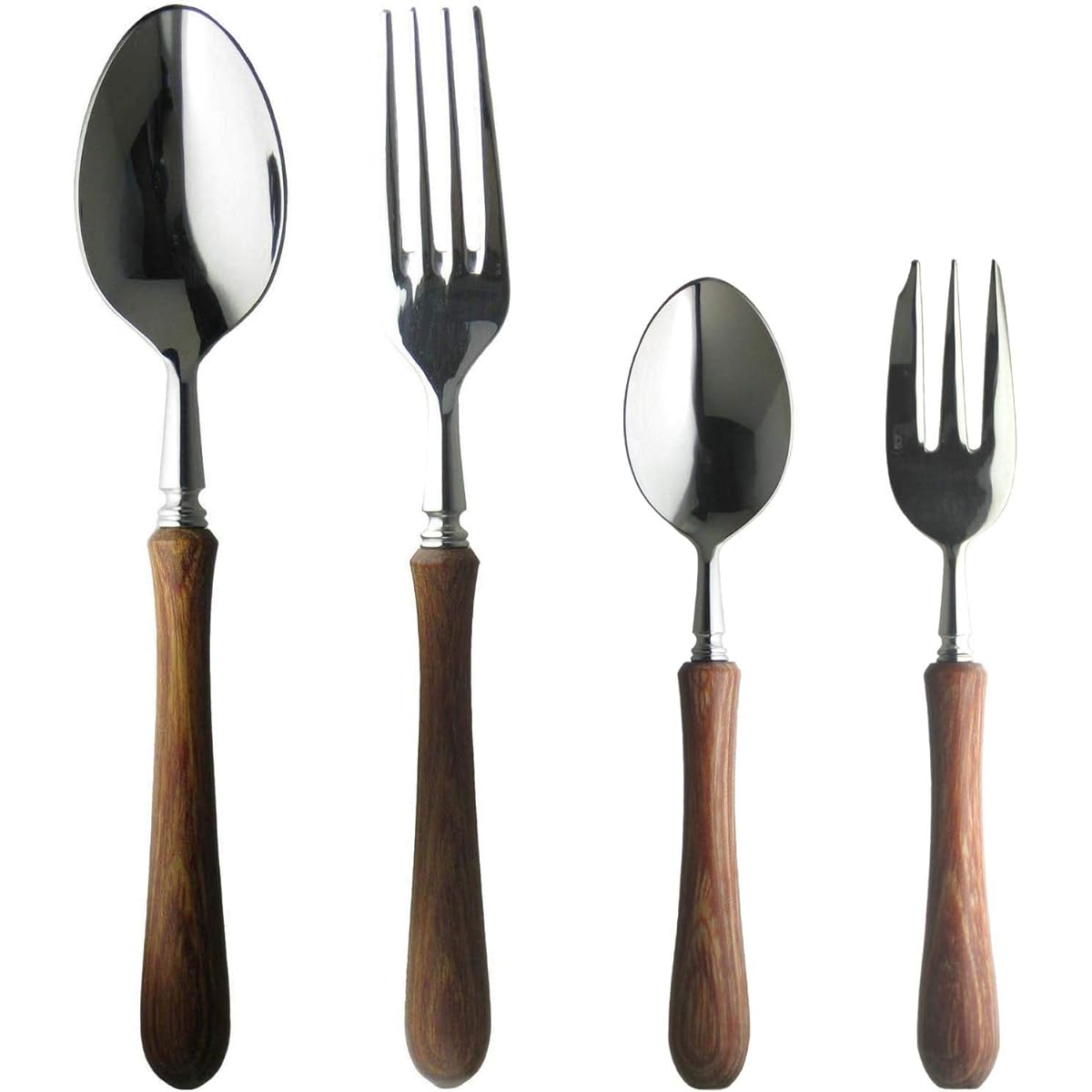 Nagao Tsubamesanjo Boston Dinner Cutlery Set of 4, 18-8 Stainless Steel, Laminated Reinforced Wood, Made in Japan