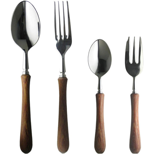 Nagao Tsubamesanjo Boston Dinner Cutlery Set of 4, 18-8 Stainless Steel, Laminated Reinforced Wood, Made in Japan