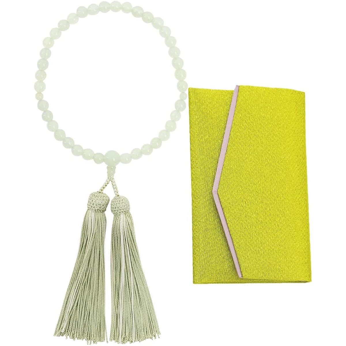 Kiho Kobo Kiho Kobo Women's Prayer Beads Kyoto Prayer Beads Serpentine 7mm Pure Silk Tassel Double Crepe Prayer Bead Set/Bead Bag Prayer Bead Holder Pouch Case/One Hand Informative Suitable for All Sects/Green