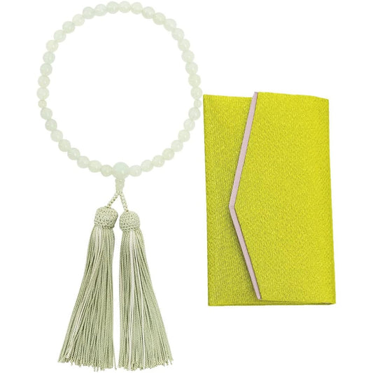 Kiho Kobo Kiho Kobo Women's Prayer Beads Kyoto Prayer Beads Serpentine 7mm Pure Silk Tassel Double Crepe Prayer Bead Set/Bead Bag Prayer Bead Holder Pouch Case/One Hand Informative Suitable for All Sects/Green