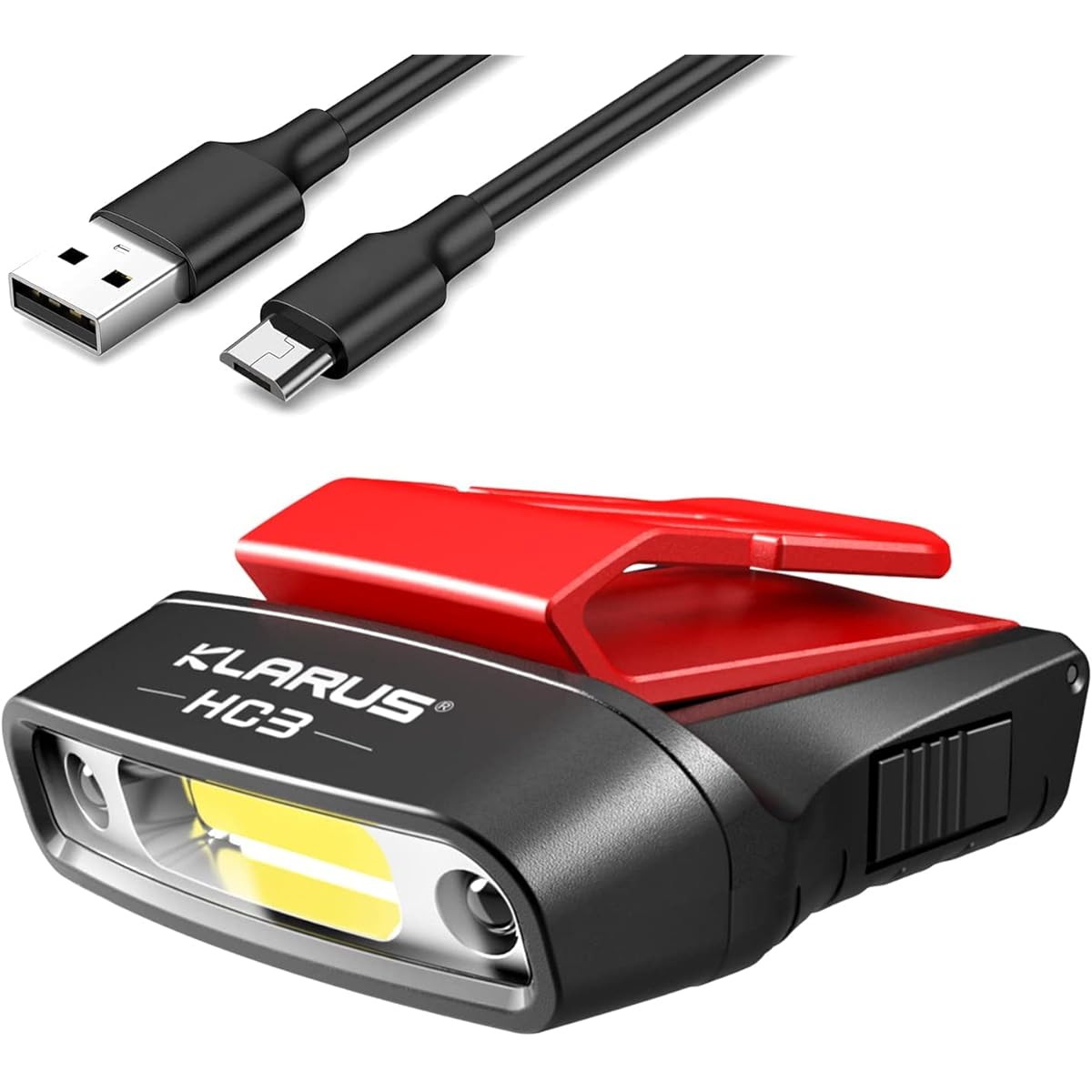 KLARUS Waterproof Feature HC3 LED Clip-on Cap Lightweight Cap Light Headlamp, White and Red Light with Sensor Control, 5 Dimmable Modes, for Hunting, Camping, Fishing