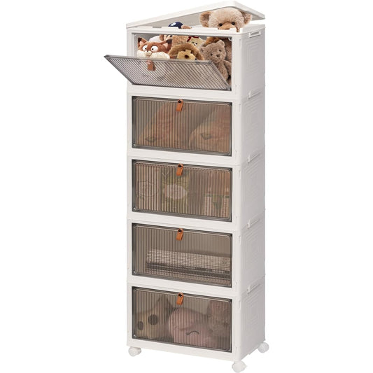 Y-Step Storage Box with Wheels, 5 Tier Set Storage Case, Stackable, Clothes Case, Closet Storage, Storage with Wheels, Large Capacity, Clothes, Toys, Accessories Storage, Foldable, Stylish, Easy to Assemble, Multifunctional, Sturdy, Dustproof, Moisture P