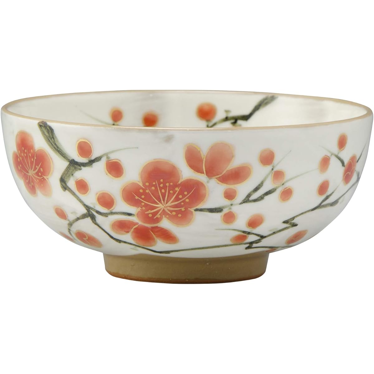 Kyoto ware, Kiyomizu ware, bean kiln, rice bowl, small, red and white plum KTA043-02