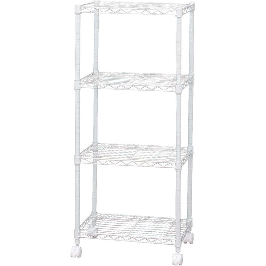 Iris Ohyama Rack, Metal Rack Body, Colored Metal Rack, Rust Resistant, Width 44.5 x Depth 32.5 x Height 102.5 cm, 4 Tiers, with Casters, White, Pole Diameter 19 mm CBM-44104