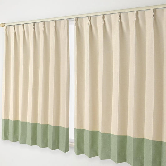 Two-tone blackout curtain B hook Width 100 x Length 95cm Set of 2 19. Beige x Green bottom