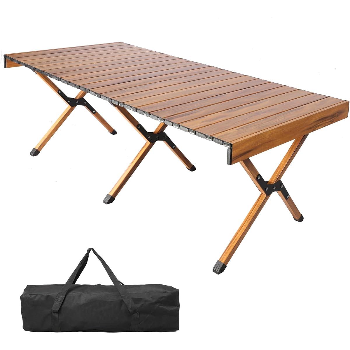 YOGOTO Aluminum Table, Outdoor Table, Roll Table, Foldable Table, Camping Table, Waterproof, Rustproof, Wood Grain, Interior, Ultra Lightweight, BBQ, Sports Day, Fishing, Storage Bag Included (Large)