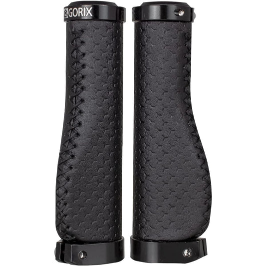 GORIX Leather Grip Bicycle Leather Grip Ergo Anti-Fatigue Lock-on Stylish Cross Bike Mini Velo Handle Grip Leather Grip MTB Durable (GX-GPK)