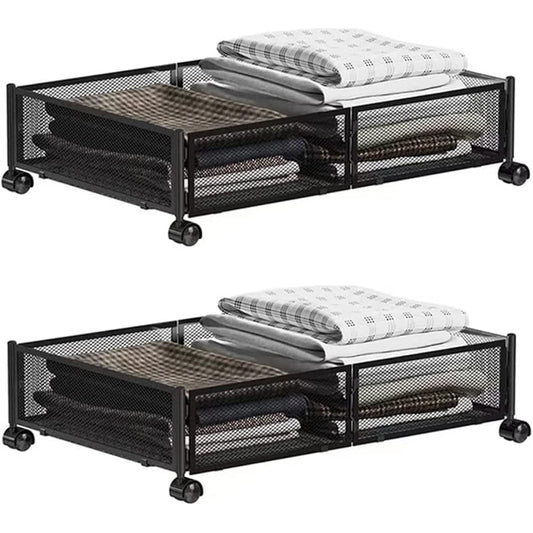 Absdefen Under-bed Storage Box with Roller, Clothes Storage Rack, Foldable, Thin, Large Capacity, Storage Box, Storage Case, Futon Bag, Books, Miscellaneous Goods, Futon, Blankets, Nursing Care Items, Clothes Storage, Space Utilization, Set of 2 (Black)