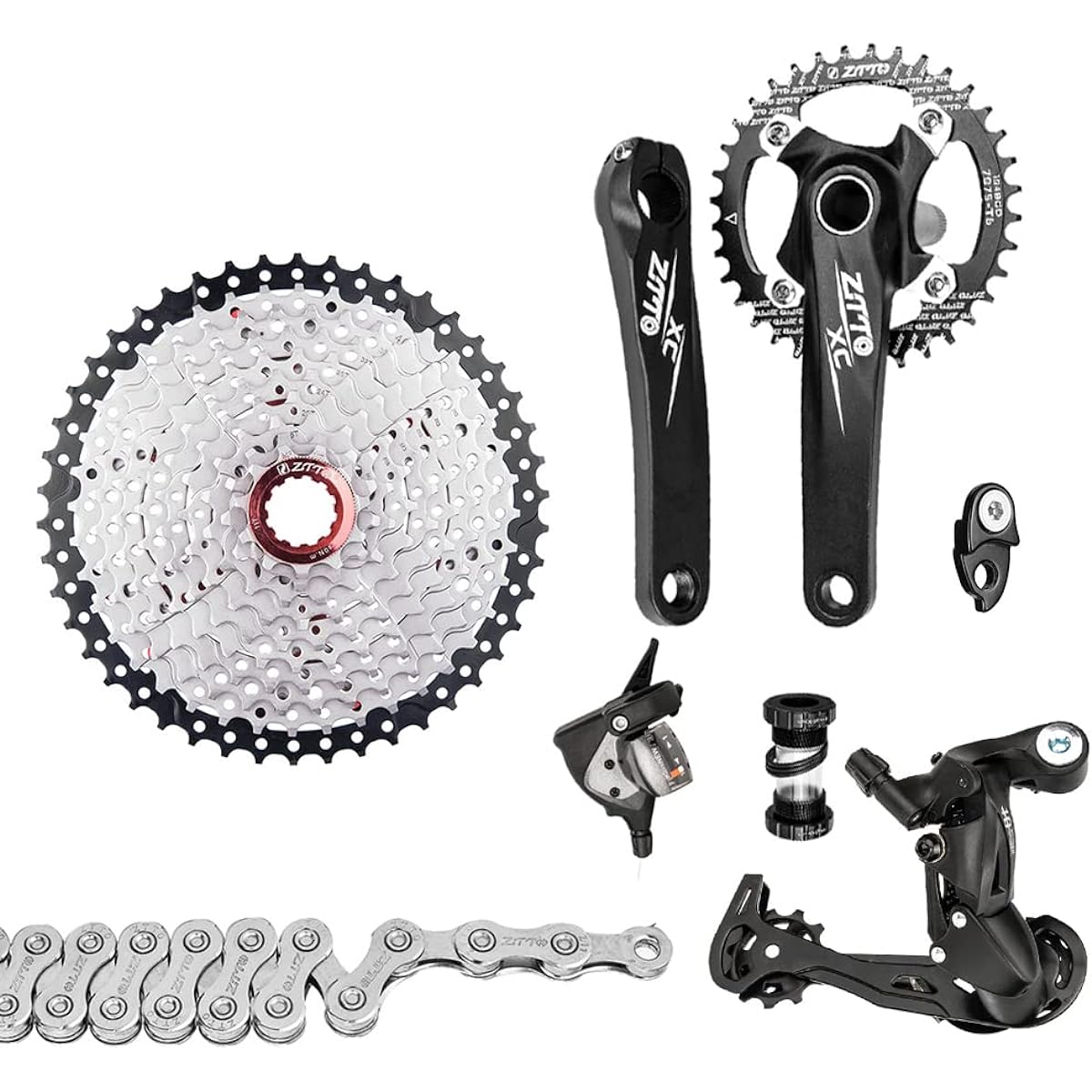QISUO 1x10 Speed Derailleur Shifter, 1x10 Speed MTB Derailleur Shifter Groupset Bike Crankset 11-50T Cassette Flywheel 10 Speed Chain for MTB Mountain Bike