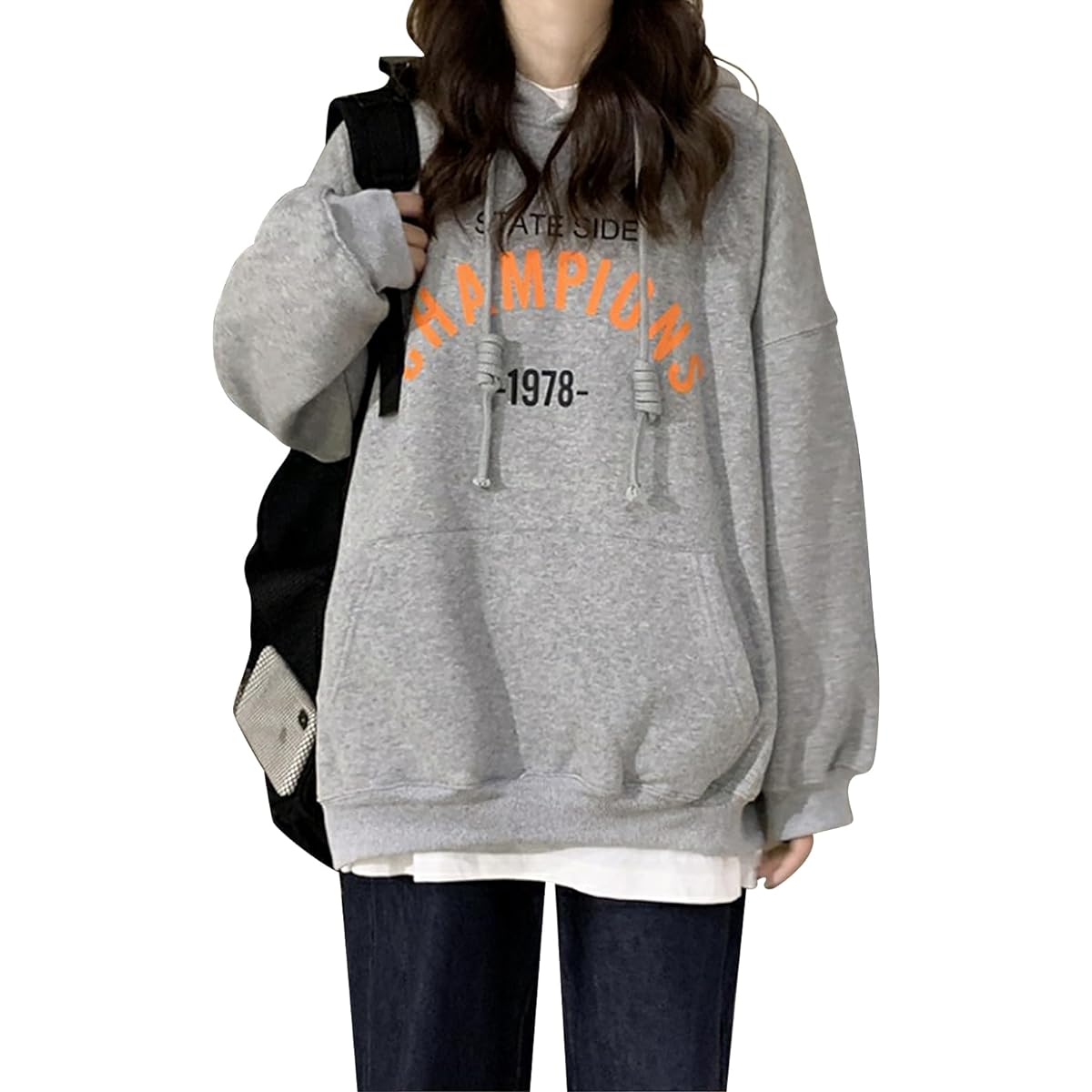 [Narebualo Cietupoop] Women's Parka, Pullover Top, Crew Neck, Long Sleeve, Puff Sleeve, English, Embroidery Pattern, Plain, Cold Protection, Thick, Thin, Cute, Large Size, Loose, Casual, Simple, Fashionable, Office, Commuting, Spring, Autumn, Winter
