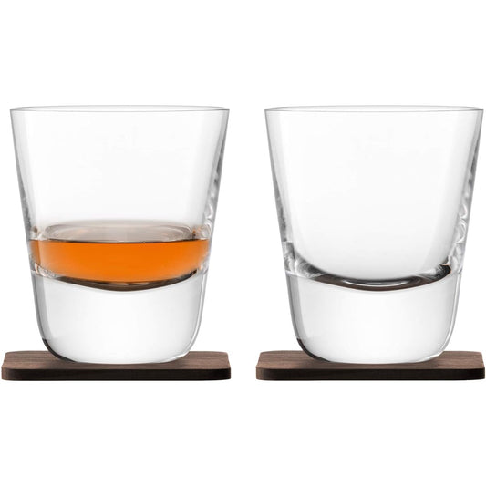 LSA Tumbler & Wood Coaster Clear 250ml WHISKY G1212-09-301 Set of 2