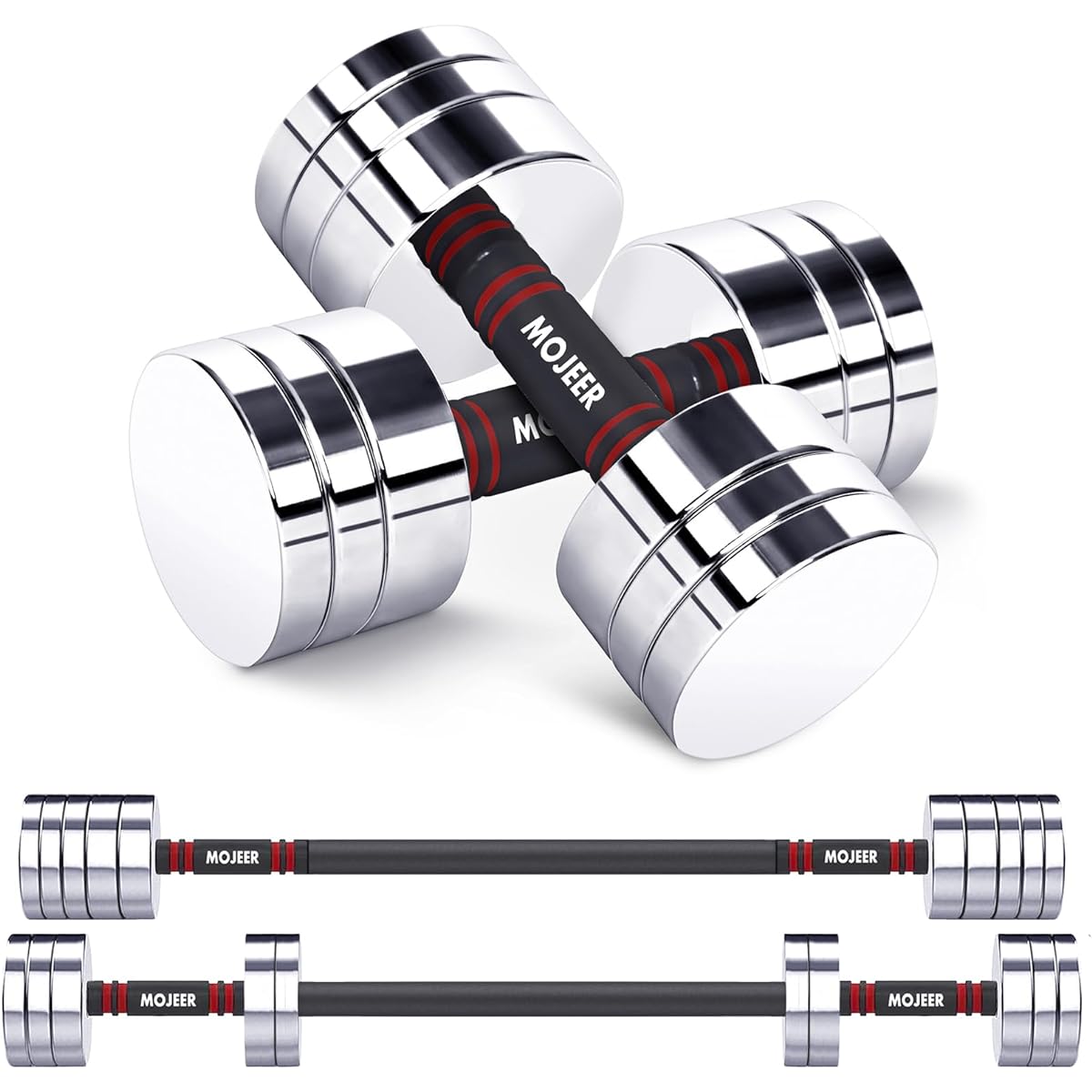 Adjustable Dumbbell Set of 2 with Connecting Shaft Chrome Dumbbell 10kg 20kg 30kg 40kg Delicate Mirror Surface Small Pure Steel NSJ