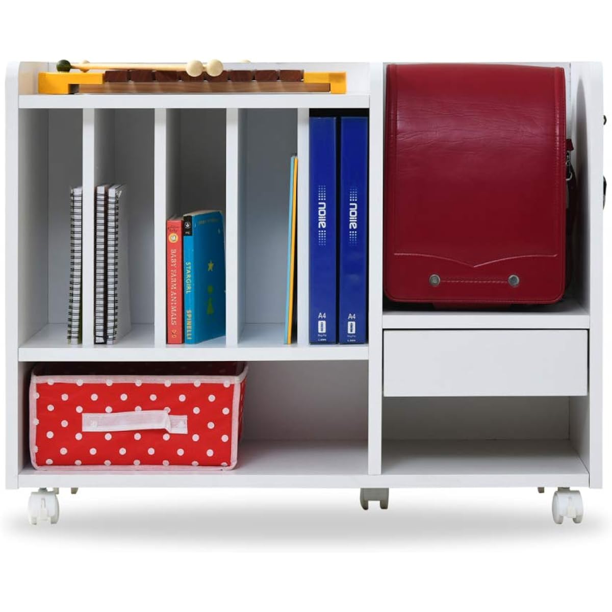 JK Plan School Bag Rack Under Counter Width 80 Height 62 Depth 30 Picture Book Rack with Casters FRM-0125-WH What