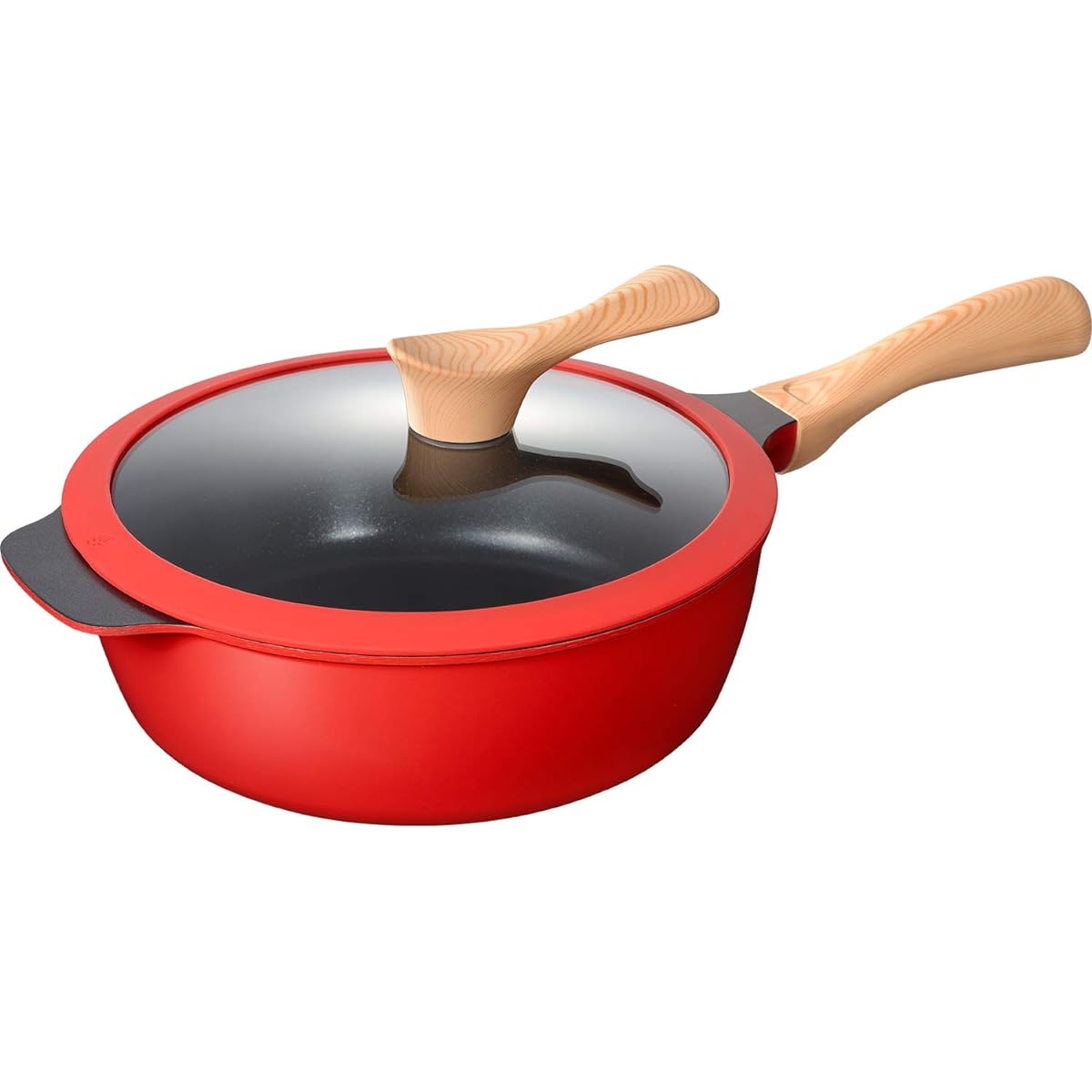 Wahei freiz Frying pan 24cm red that can be used for boiled and boiled foods Compatible with IH and gas Original recipe included Pandpan MB-1769
