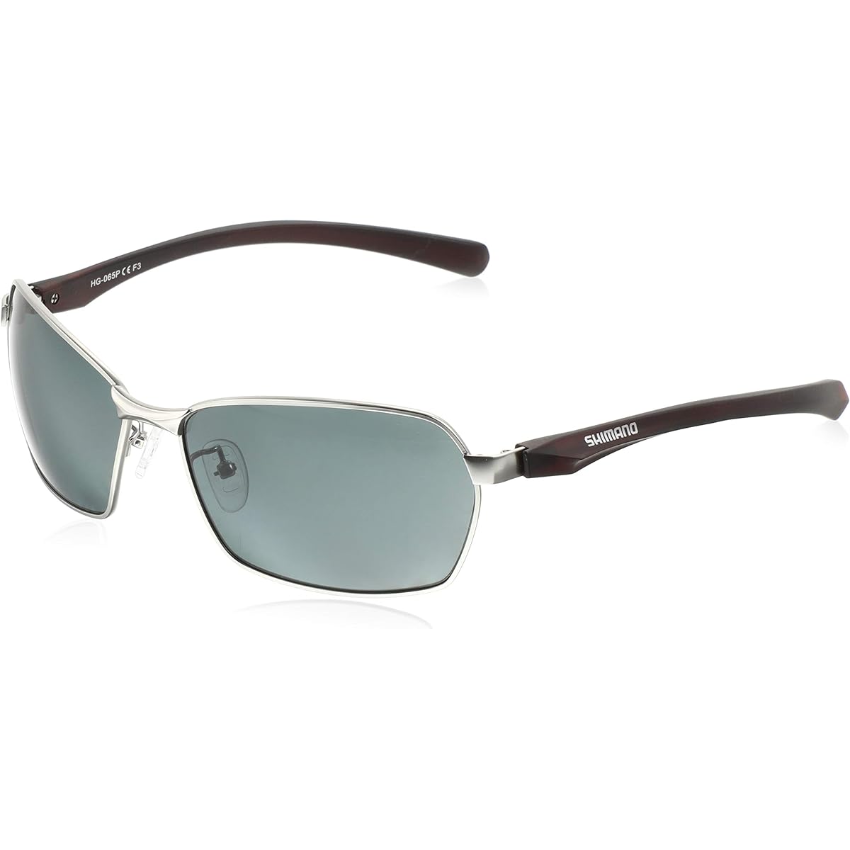 SHIMANO Fishing Polarized Sunglasses Water Repellent Metal Fishing Glasses PC Gloss Silver & Transparent Brown Smoke HG-065P