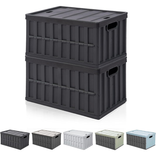 [Increased Storage Capacity] Container Box, Folding Container, 24.9 gal (64 L) x 2 Pieces, Large Storage Box, With Lid, "Easy Assembly in 7 Seconds" Storage Case, Stacking, Folding Basket, Large