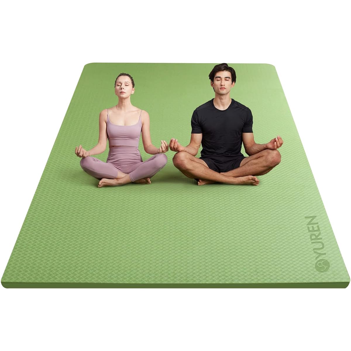 YUREN Yoga Mat, TPE Material, For Two People, Wide, 200cm*130cm, Extra Thick, 15mm, Training Mat, Exercise Mat, Anti-Slip, Parent-Child Exercise, Storage Band Included