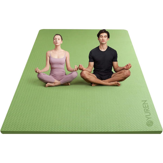 YUREN Yoga Mat, TPE Material, For Two People, Wide, 200cm*130cm, Extra Thick, 15mm, Training Mat, Exercise Mat, Anti-Slip, Parent-Child Exercise, Storage Band Included
