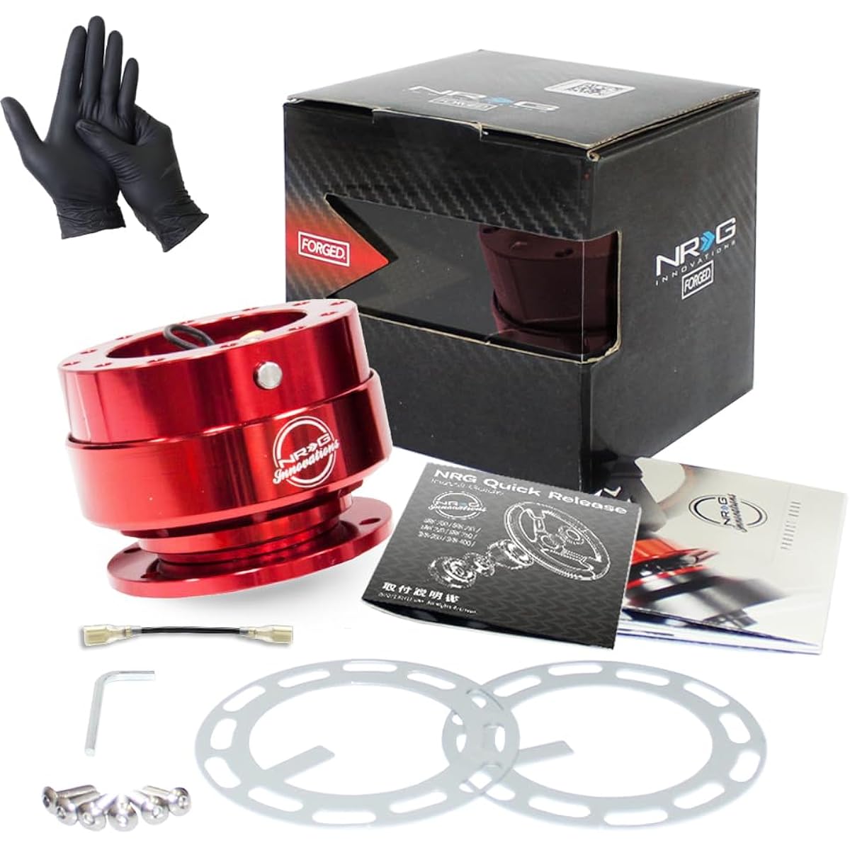NRG Innovations SRK-200RD Red Quick Release Kit, 2.0, Japanese Installation Instruction Manual Included, Quick Release, US Direct Import, Aluminum, Steering Boss, Security Prevention, Universal Fit, Car Accessories, Wrench