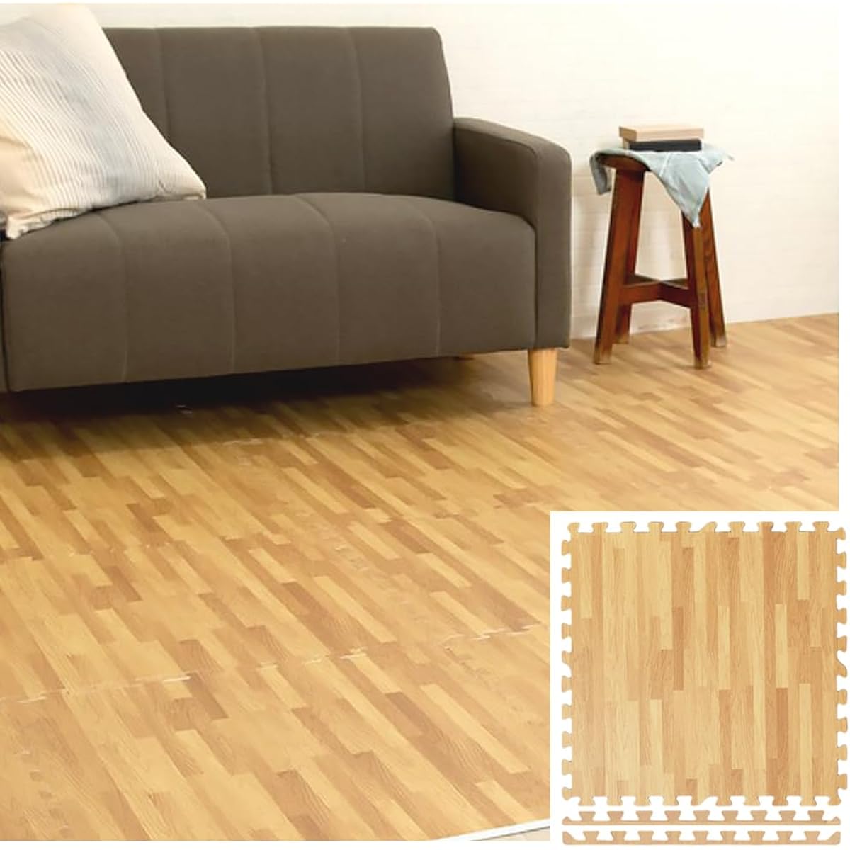 Iris Plaza Joint Mat Large 3 Tatami 60cm Wood Grain 10mm Wood Grain Interior Color Mat Soundproofing Scratch Resistant Pet Baby 60 x 60cm Natural MKJTM-601 Set of 16