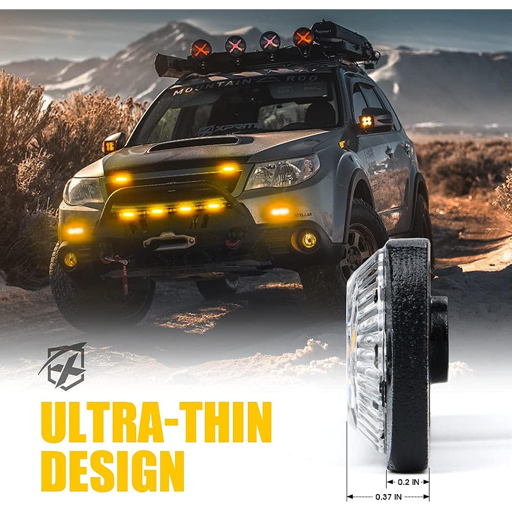XPRITE Amber 12 LED Emergency Strobe Kit Surface Flash Mount Side Marker Glyl Grill Dangerous Warning Blink Light Head Off Road Car ATV Track Car -8 pieces