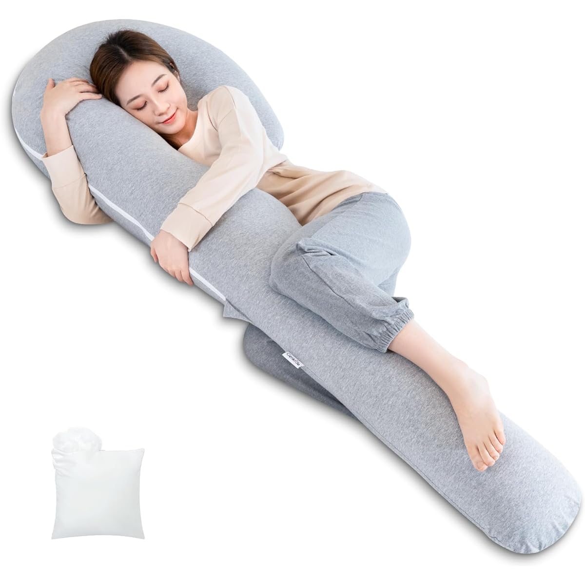 Genki life Body Pillow, Mother's Day Gift, Large Size, Body Pillow for Pregnant Women, Unisex, Backrest Cushion [Adjustable] Includes 300g of Refill Cotton, Sideways Maternity, Jersey Fabric, Smooth to the Touch, Upgraded Version, Soothing, Washable, J S