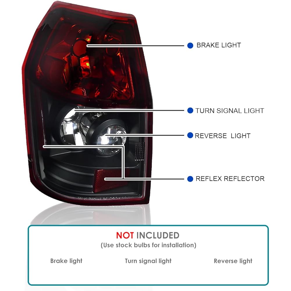 SPEC-D TUNING Black Housing Red/Clear Lens Tail Light 2005-2008 DODGE Magnum Left + Right Pair Sembrit