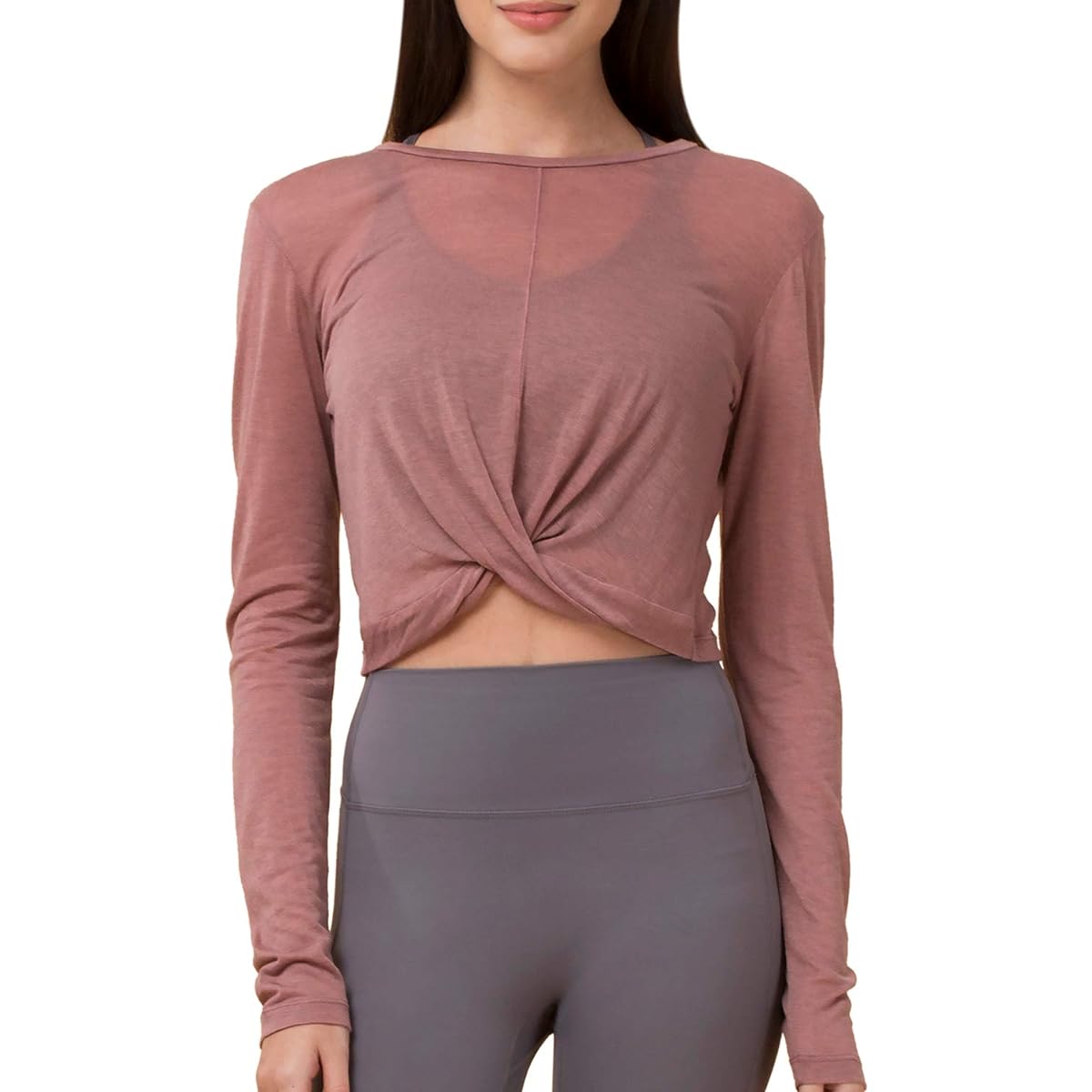 [reinamora] Yoga Wear Tops Long Sleeve Cover Up TWIST CROP TOP Women's