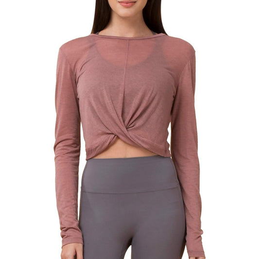 [reinamora] Yoga Wear Tops Long Sleeve Cover Up TWIST CROP TOP Women's