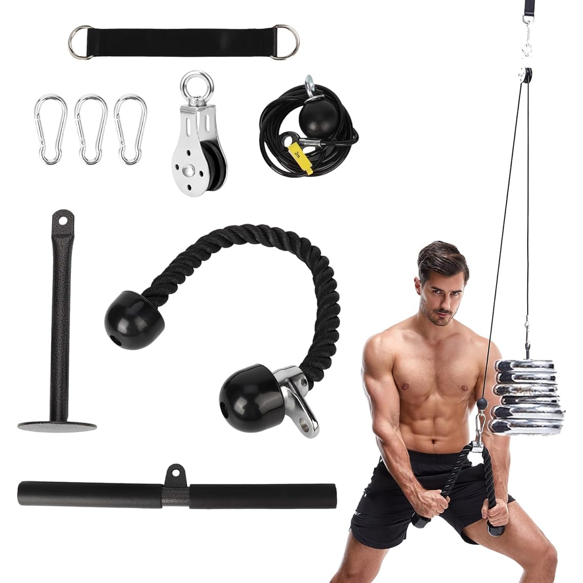 aleawol Pulley Cable Machine Triceps Trainer LAT Lat Pulldown Cable Training Equipment Unisex Professional Muscle Strengthening Fitness Equipment Triceps Pulldown Biceps Curl Back Forearm Shoulders Gym Home Use