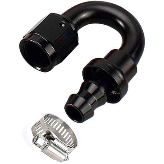 AC PERFORMANCE 180 degrees -4 AN ~ 1/4 inch push hose End Barb, Black