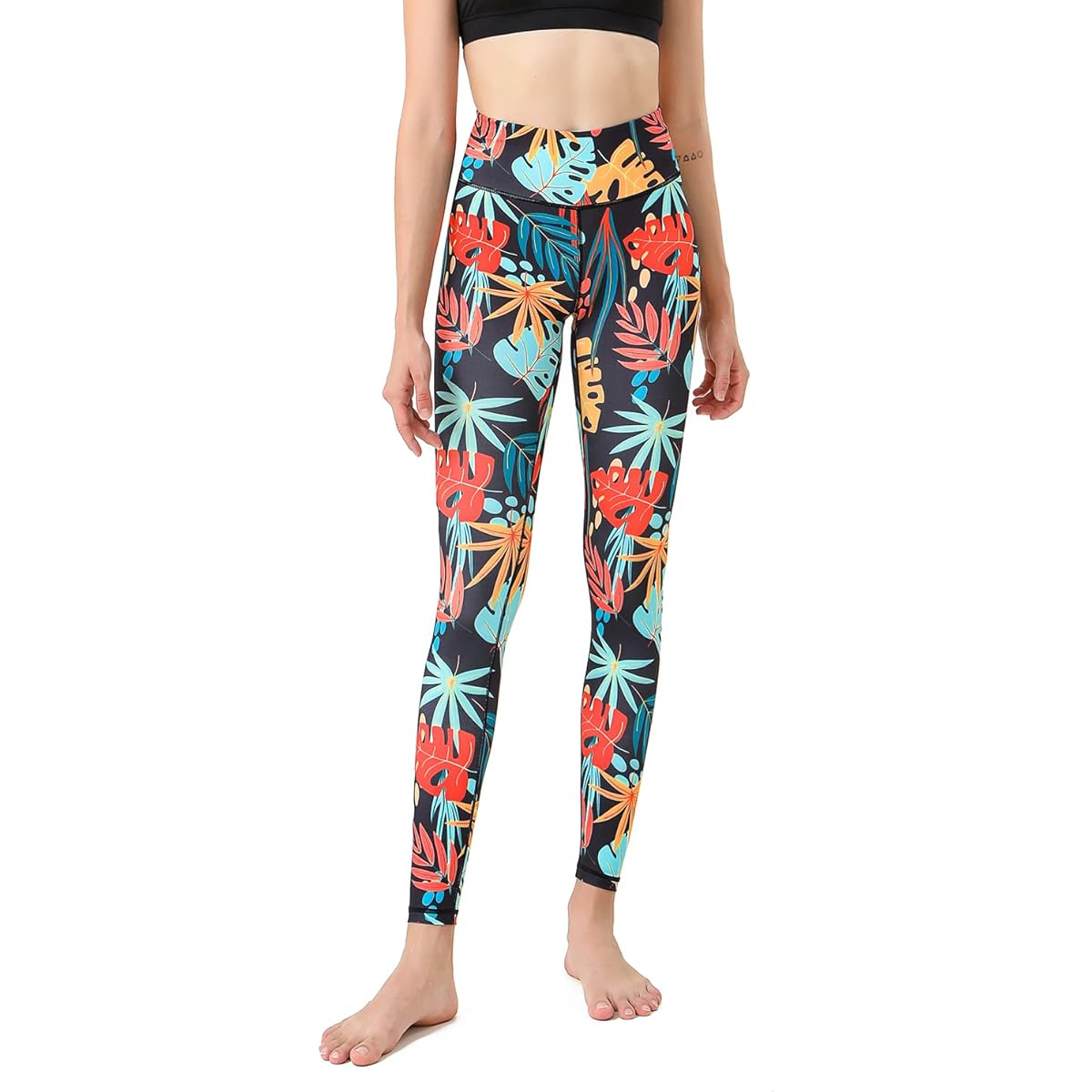 [ASHLEY FIT] Yoga Wear, Women's Leggings, Sweat Absorbent, Quick Drying, Stretch, Long Length, Sports Tights, Flower Pattern Pants (08#)