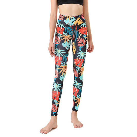 [ASHLEY FIT] Yoga Wear, Women's Leggings, Sweat Absorbent, Quick Drying, Stretch, Long Length, Sports Tights, Flower Pattern Pants (08#)