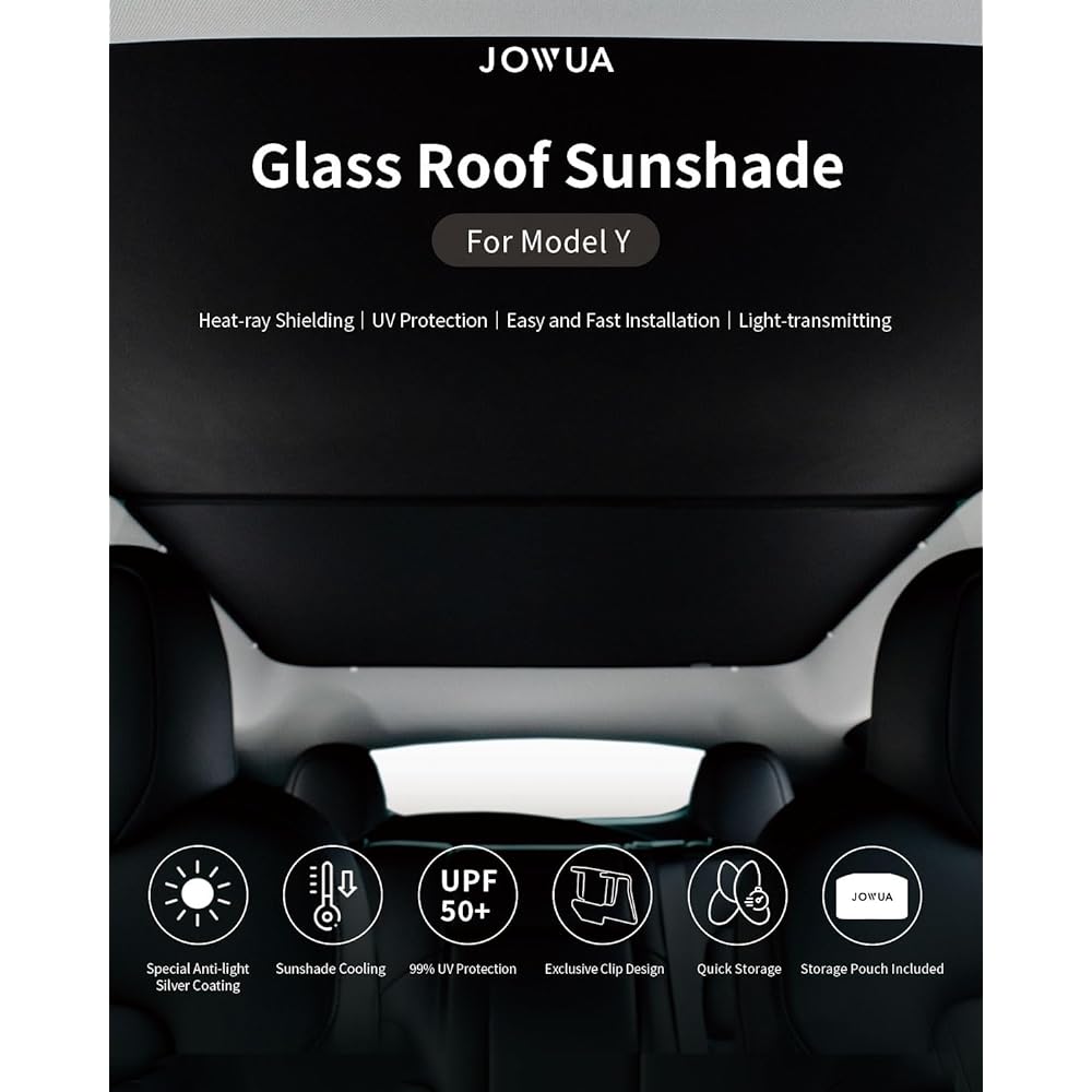 JOWUA Glass Roof Sunshade Compatible with Tesla Model Y, Double-Sided High Density Mesh Fabric, Easy Folding Storage for Tesla Model Y (Black/Black)