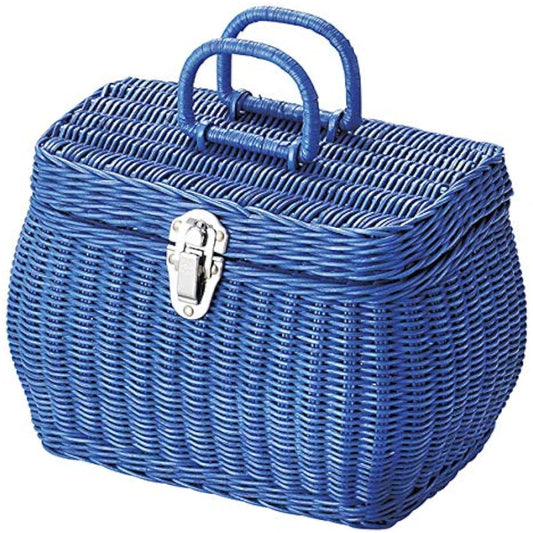 Basket Wicker Rattan Basket with Lid Accessory Storage Bag Blue Approx. 23 x 15 x 16 cm 31-03BL